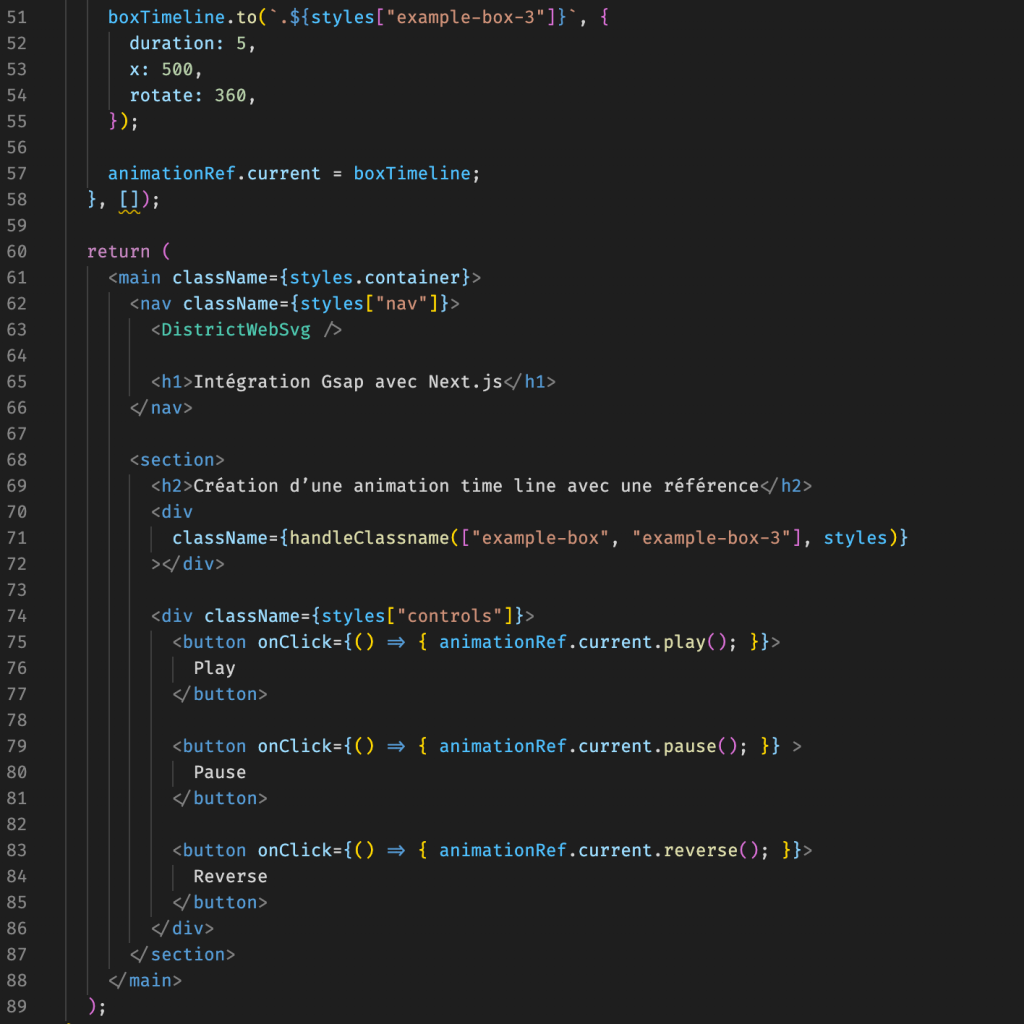 Code html d'affectation des références