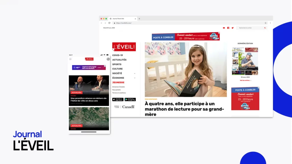 Site web Journal L'éveil en version mobile et en version desktop