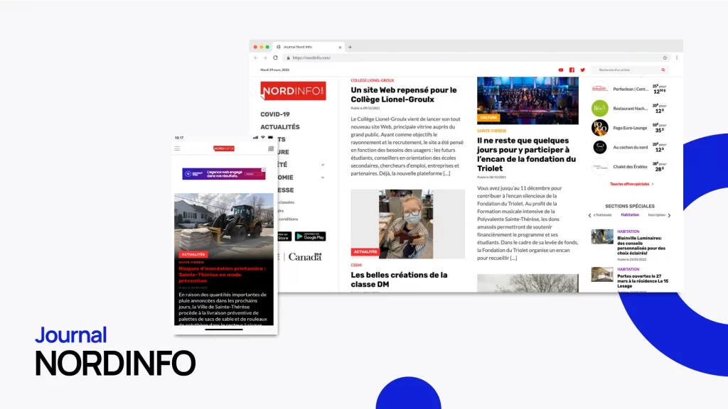 Site web Journal NordInfo en version mobile et en version desktop